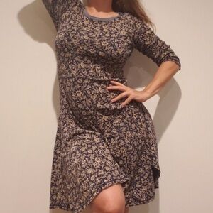 Vintage Ralph Lauren navy/tan floral fit & flare midi dress size large